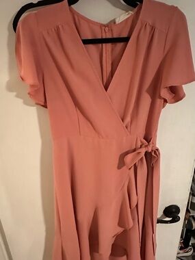 Women’s Wrap Midi Dress in Dusty Coral